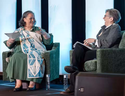 CSWE's President and CEO Halaevalu Vakalahi interviews Gallaudet University President Roberta "Bobbi" Cordano.